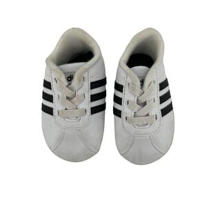 Adidas VL Court 2.0 White 3 Stripe Crib Shoes Size 1K Infant